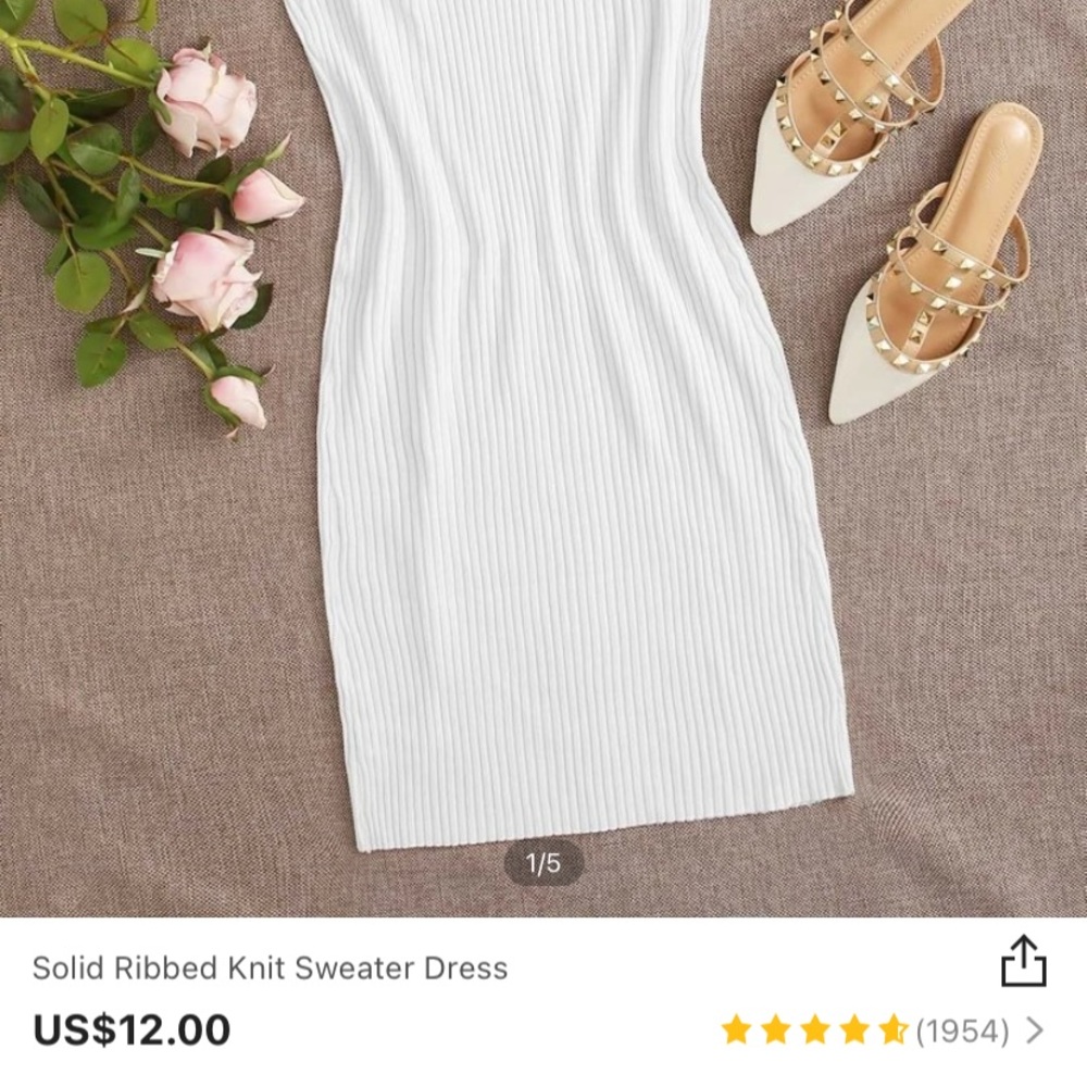 Solid Ribbed Knit Sweater Dress